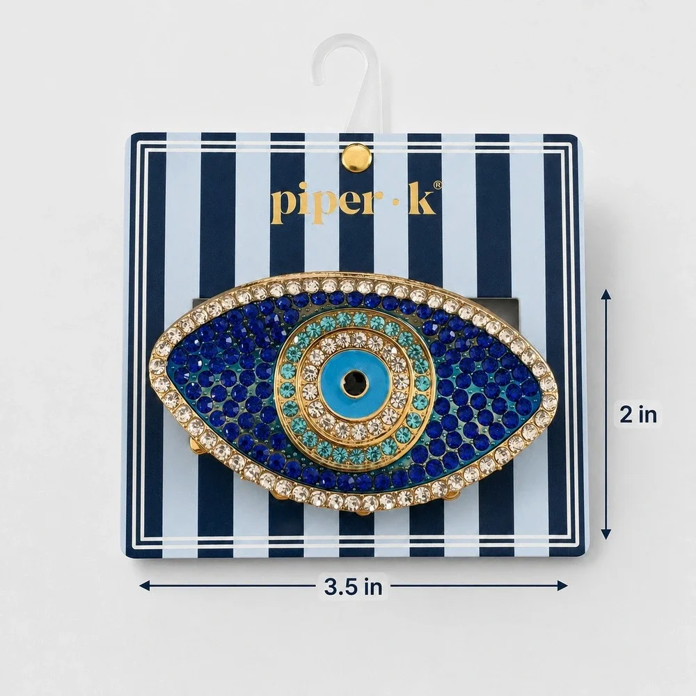 Piper K Evil Eye Hair Claw Clip Gold Tone Blue Rhinestone Crystal Statement